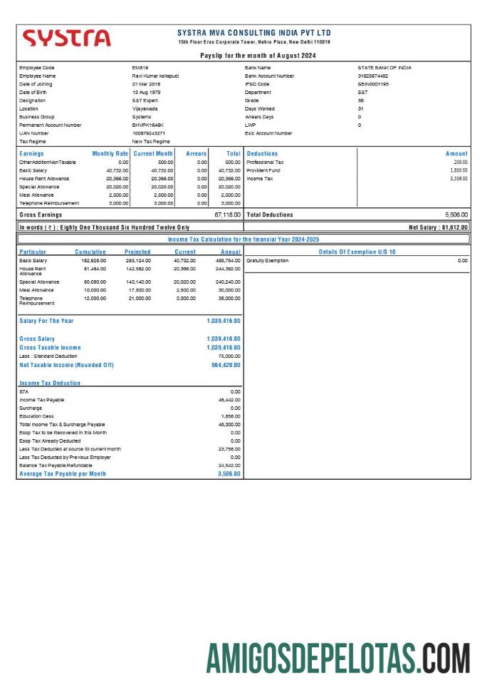 Em branco Modelo de recibo de pagamento da Systra MVA Consulting India em formatos Word e PDF.pdf, 1